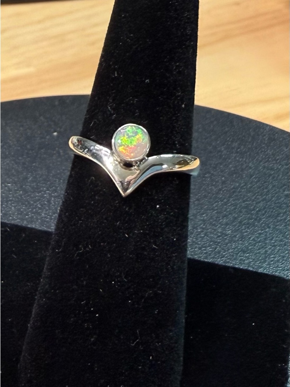 Sterling Silver Opal Accent V-Shape Ring